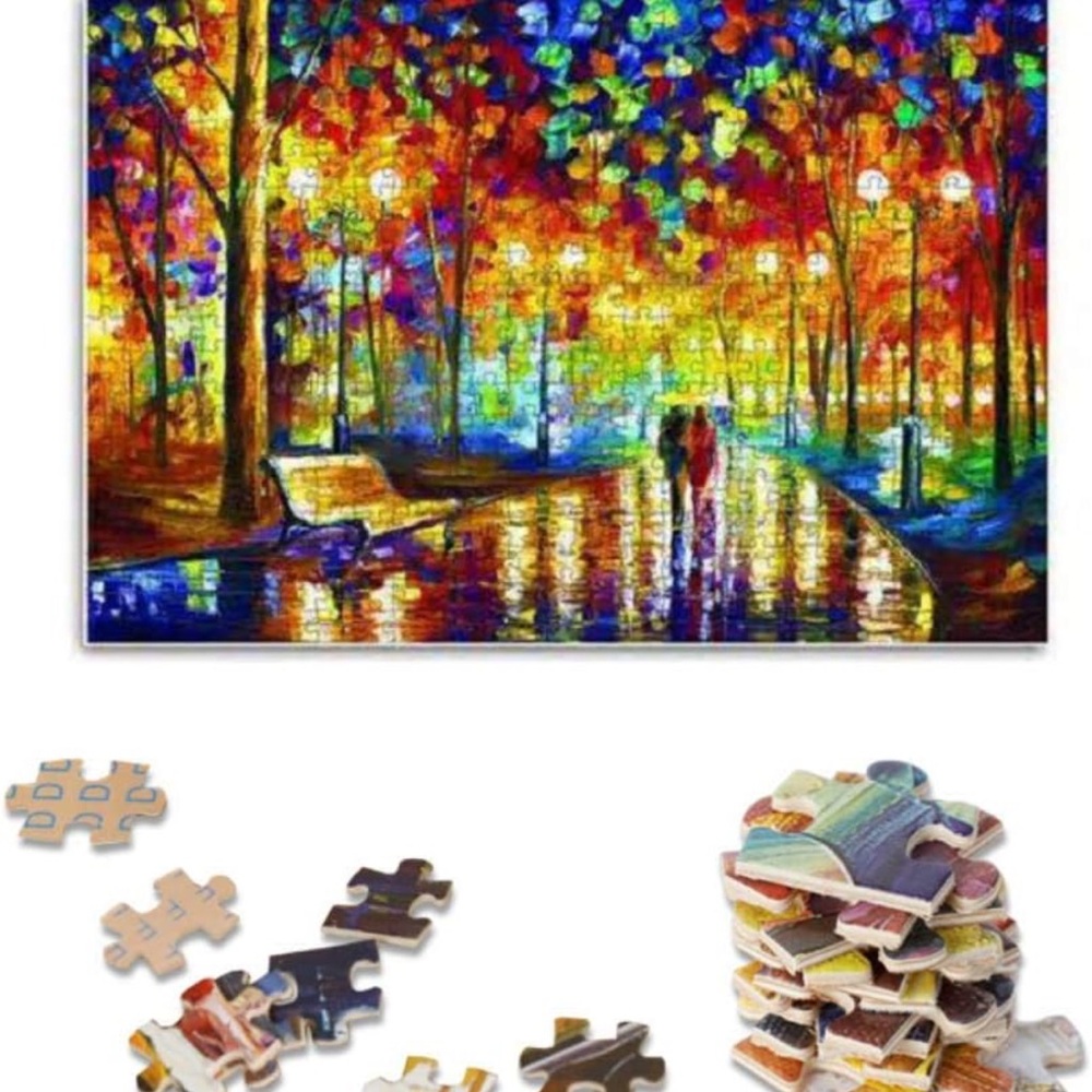 1000 Piece Jigsaw Puzzle, Wooden Art Painting Rain Night Walk, 70 x 50 cm